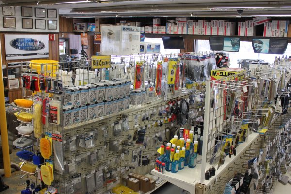 Aisle at the store with parts on display