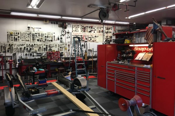 Workshop area with tools on display