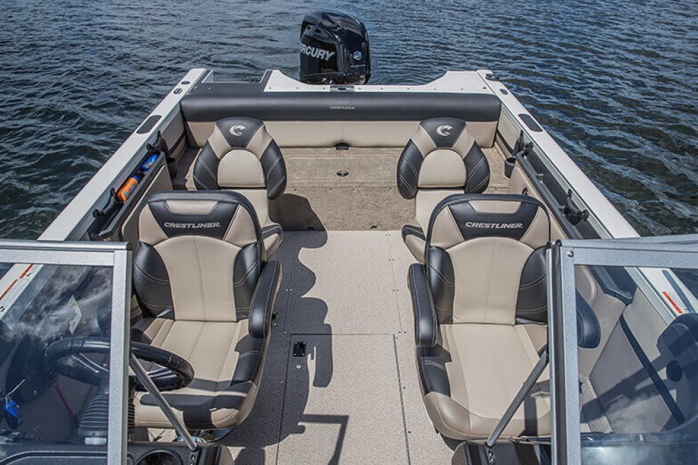 Tan and black boat interior seating