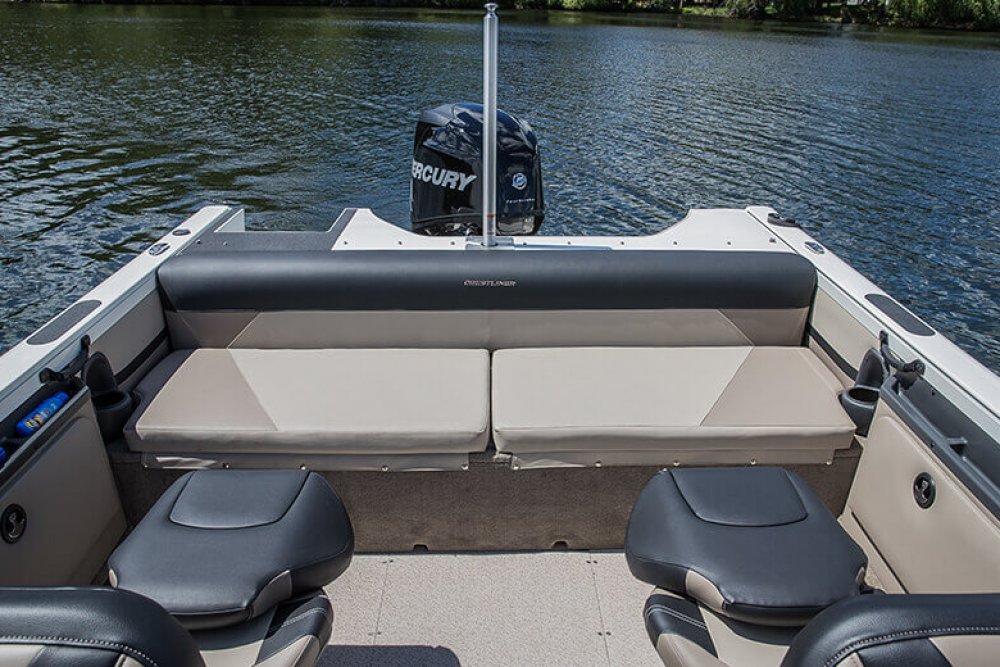 Tan seating on back of boat